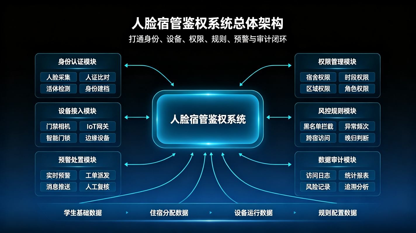 人脸宿管鉴权系统:AI无感归寝·动态权限风控解决方案(图2) 人脸宿管鉴权系统:AI无感归寝·动态权限风控解决方案(图2)