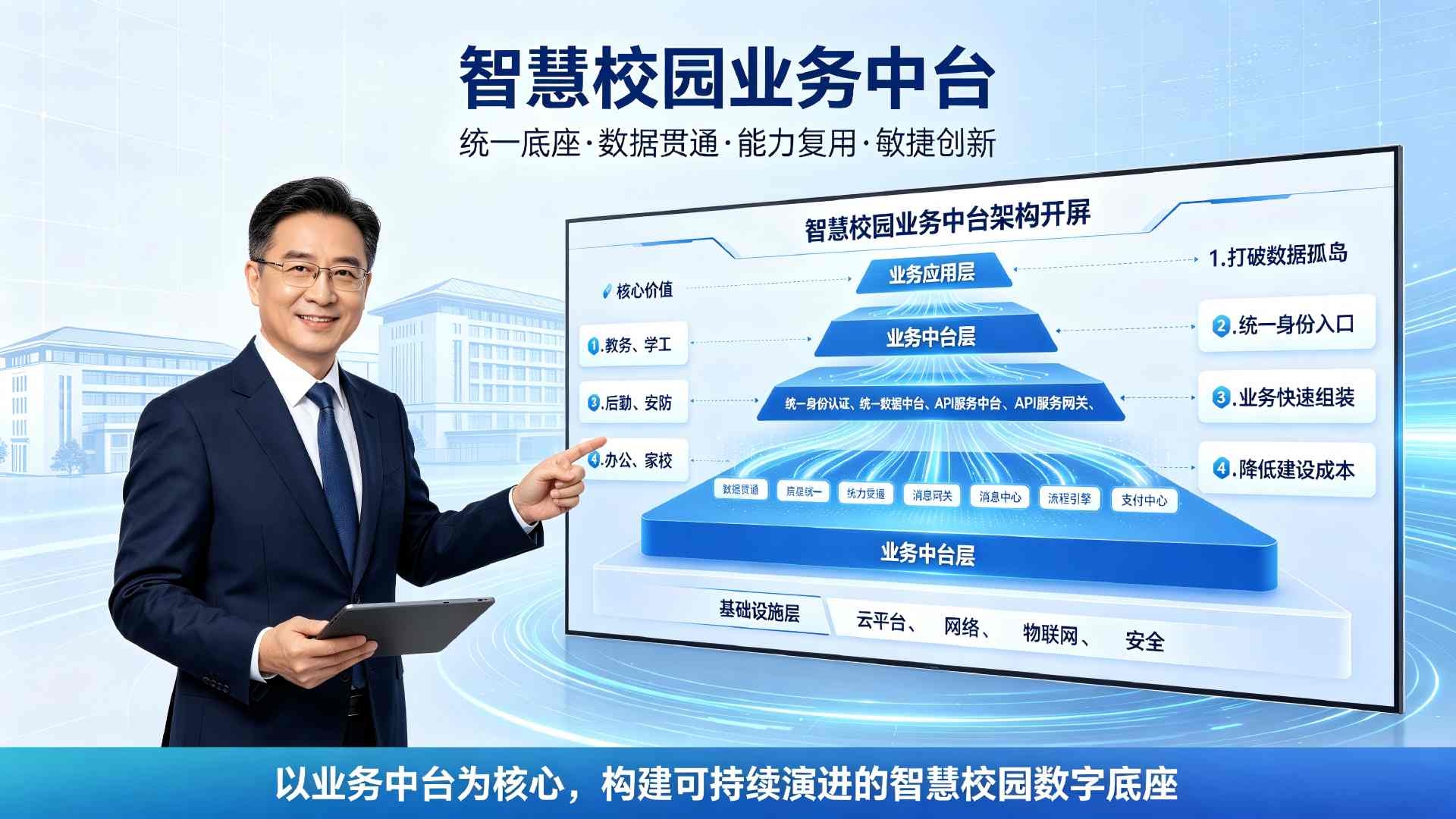 智慧校园业务中台:校园业务能力复用与跨系统协同数字化基座(图1) 智慧校园业务中台:校园业务能力复用与跨系统协同数字化基座(图1)