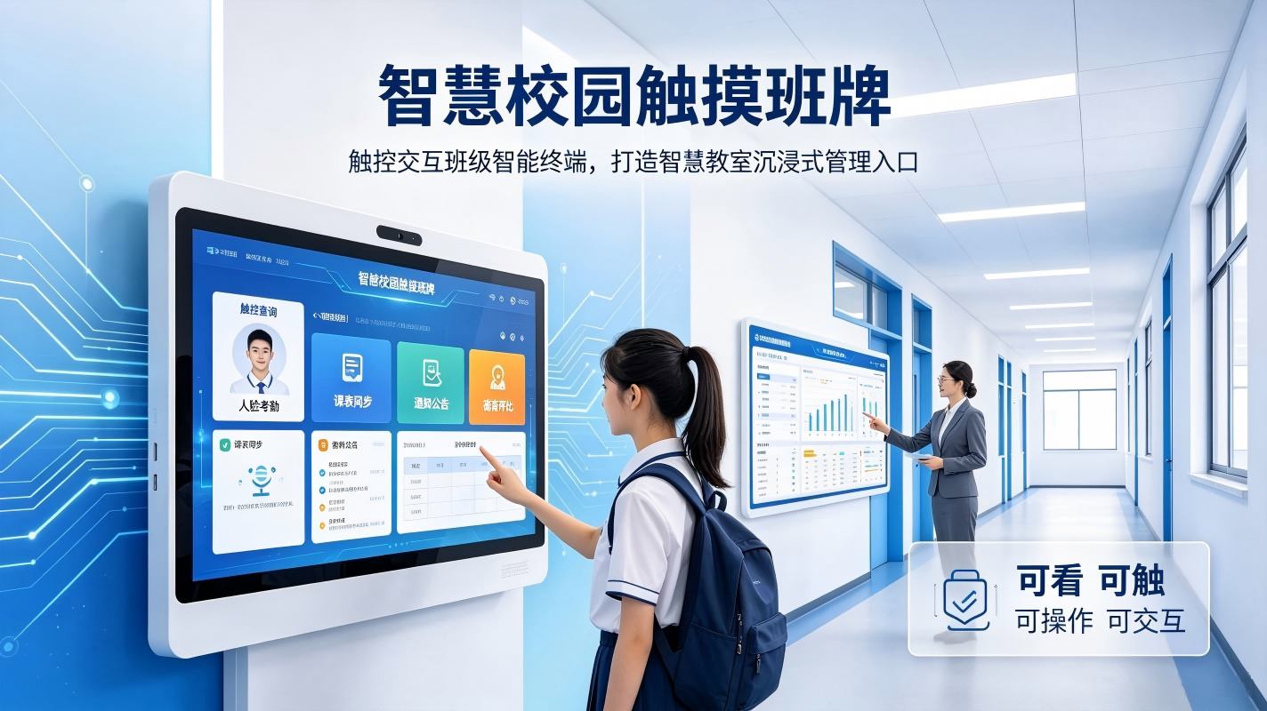 智慧校园触摸班牌：触控交互班级智能终端，打造智慧教室沉浸式管理入口
