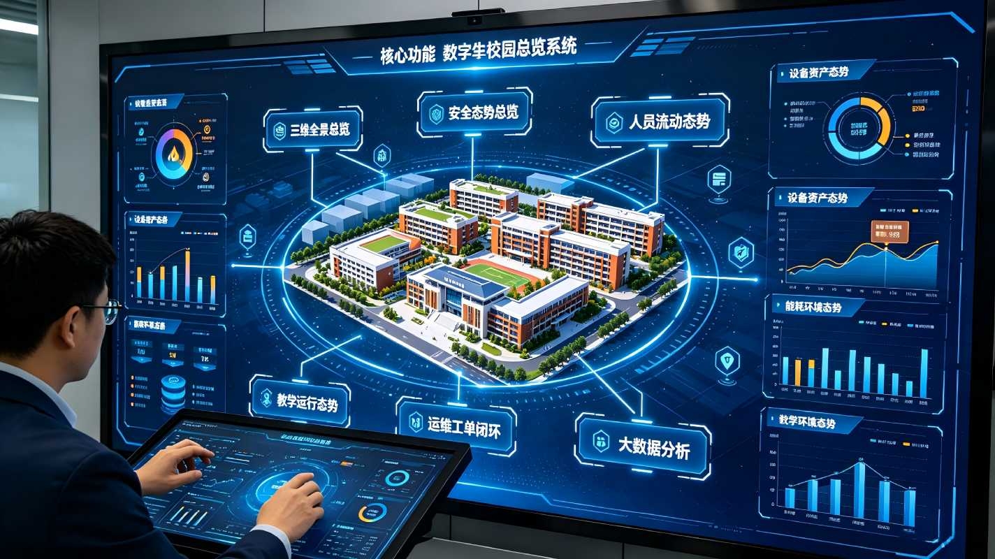 数字孪生校园总览系统:一屏统览校园全域智能可视化管控平台(图4) 数字孪生校园总览系统:一屏统览校园全域智能可视化管控平台(图4)