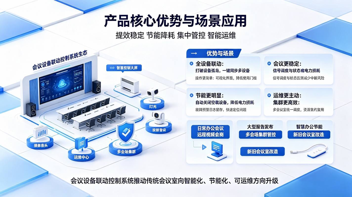 会议设备联动控制系统:智慧会议室智能管控与高效运维解决方案(图4) 会议设备联动控制系统:智慧会议室智能管控与高效运维解决方案(图4)