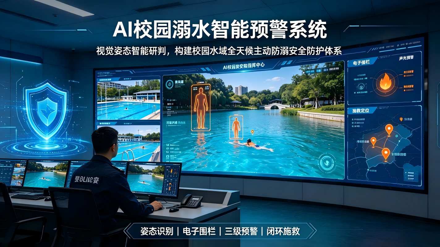 AI校园溺水智能预警系统：构建校园水域全天候主动防溺安全防护体系