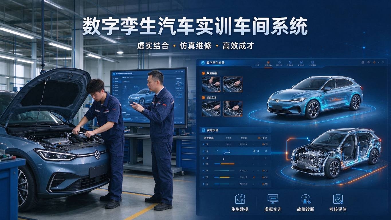 数字孪生汽车实训车间系统:车辆虚拟拆装与故障排故实训解决方案(图1) 数字孪生汽车实训车间系统:车辆虚拟拆装与故障排故实训解决方案(图1)