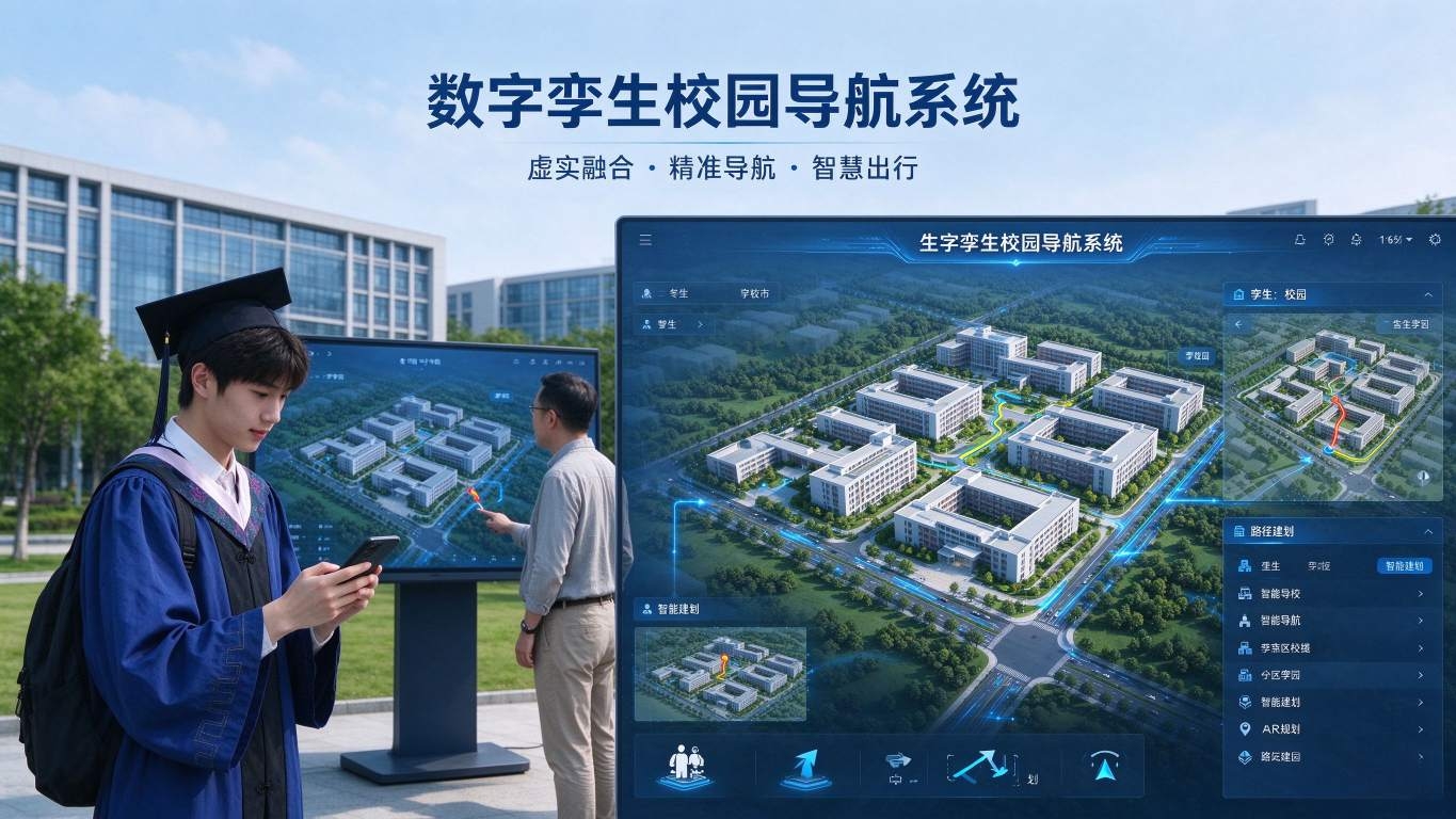 数字孪生校园导航系统:室内外定位与智能路径规划解决方案(图1) 数字孪生校园导航系统:室内外定位与智能路径规划解决方案(图1)