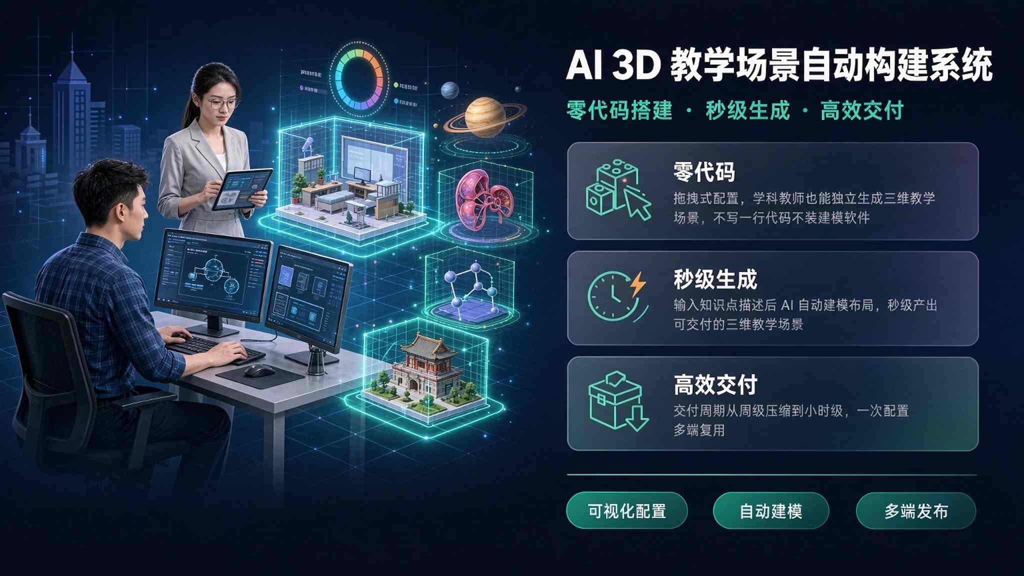 AI 3D 教学场景自动构建系统:让每个老师都能"造"出自己的虚拟课堂(图1) AI 3D 教学场景自动构建系统:让每个老师都能"造"出自己的虚拟课堂(图1)