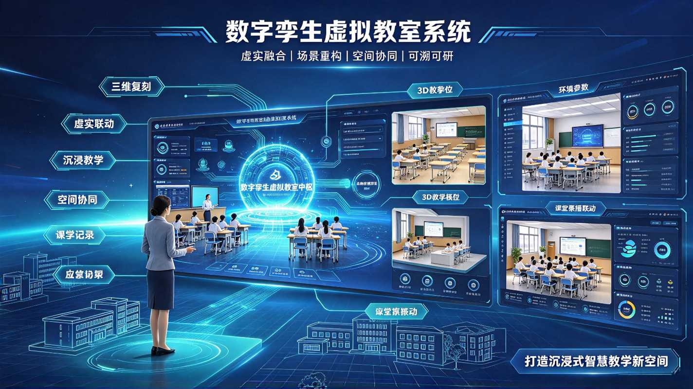 数字孪生虚拟教室系统:虚实融合教学空间,打造沉浸式智慧教学新场景(图1) 数字孪生虚拟教室系统:虚实融合教学空间,打造沉浸式智慧教学新场景(图1)