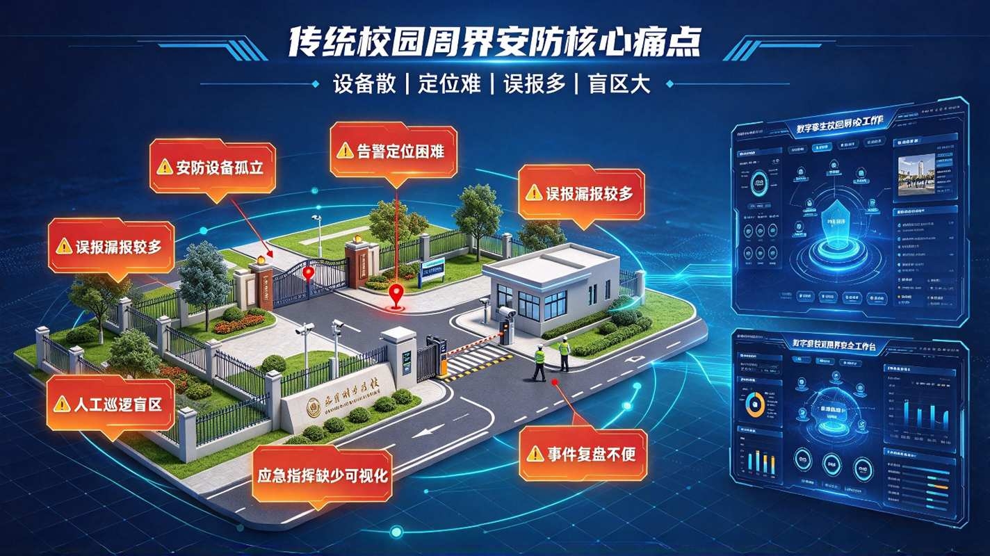 数字孪生校园周界安全系统:三维可视化安防平台,筑牢校园全域周界防护体系(图2) 数字孪生校园周界安全系统:三维可视化安防平台,筑牢校园全域周界防护体系(图2)