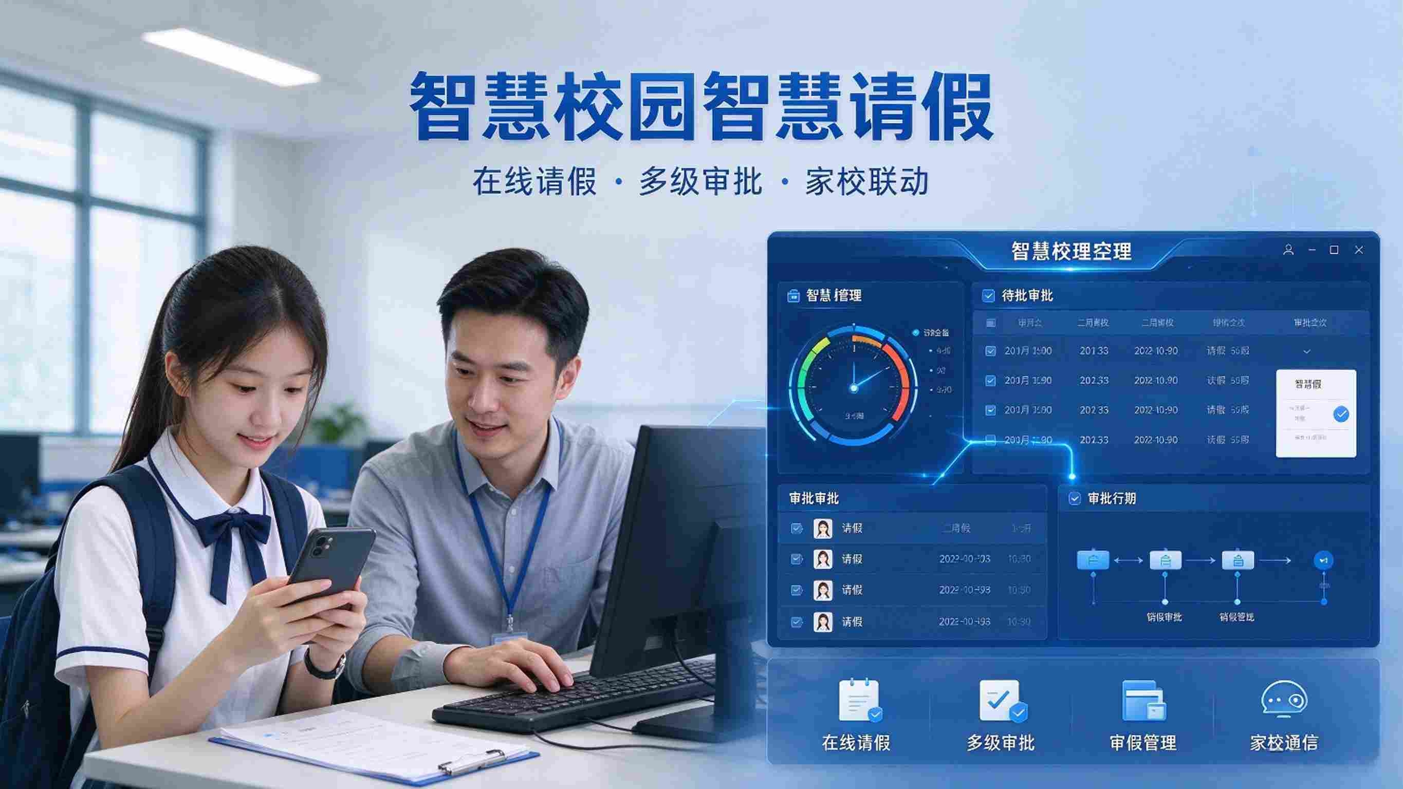 智慧校园智慧请假:在线申请,流程审批与考勤联动解决方案(图1) 智慧校园智慧请假:在线申请,流程审批与考勤联动解决方案(图1)