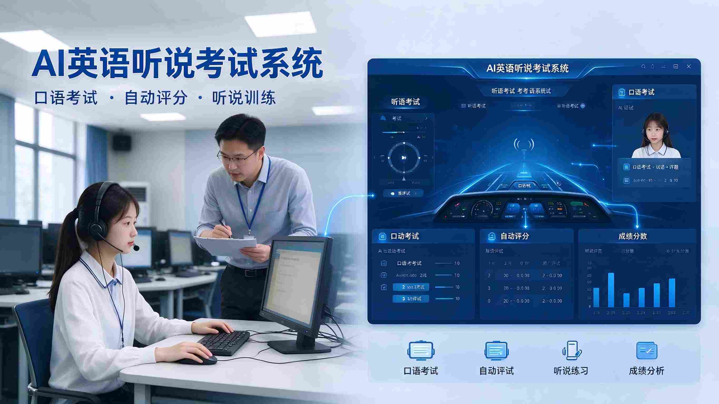 AI英语听说考试系统:评分客观一致与听说能力精准提升解决方案(图1) AI英语听说考试系统:评分客观一致与听说能力精准提升解决方案(图1)